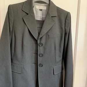 Grey & white pin striped pants suit